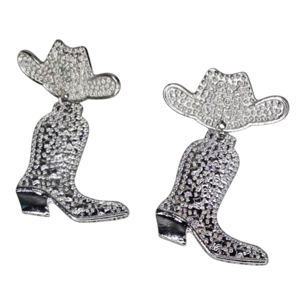 Silver Cowboy Boots Cowboy Hat Dangle Earrings Western Redeo